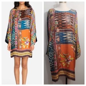 JOHNNY WAS multicolor Luna flare sleeve silk dress